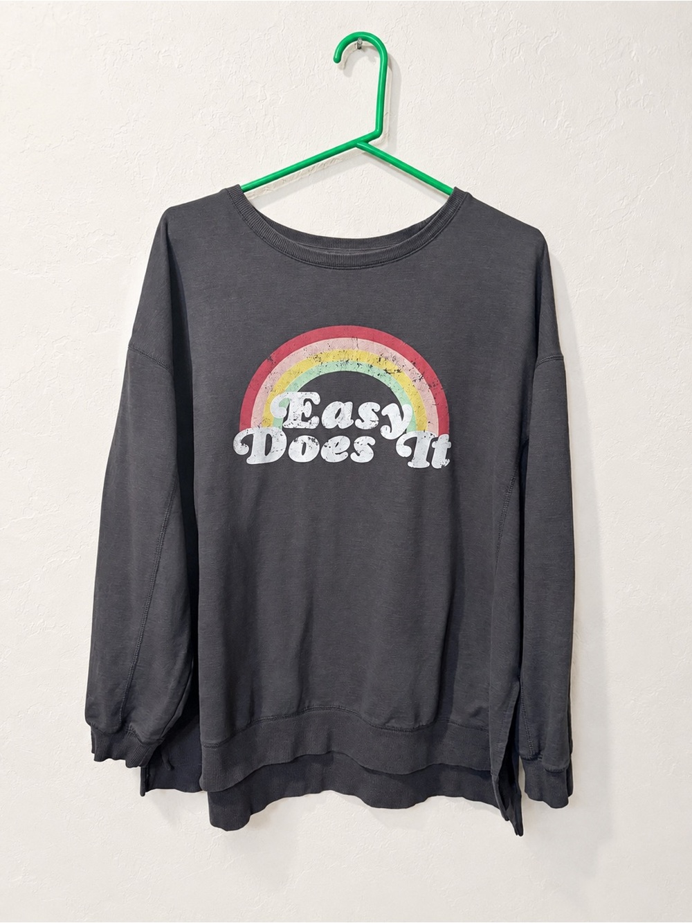 Wildfox Black 'Easy Does It' Rainbow Graphic Crewneck